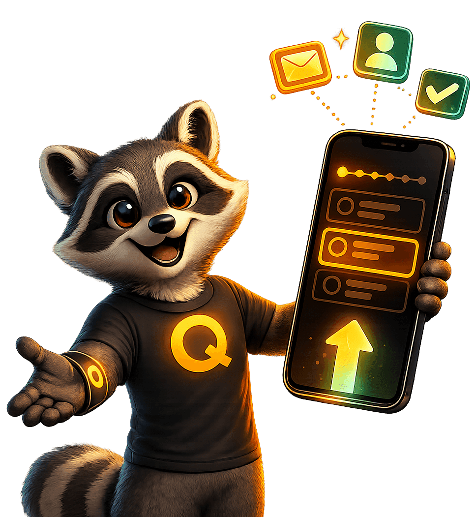 Qwizoo raccoon mascot